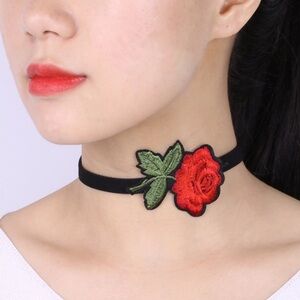 Rose Choker Necklace Women Color Black & Red